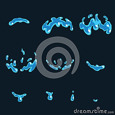 Dripping water special effect fx animation frames sprite sheet. Vector Illustration