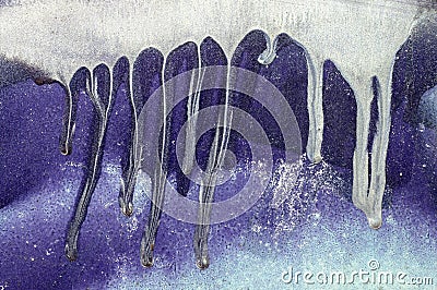 Dripping white, blue paint on purple metal surface 5 Stock Photo