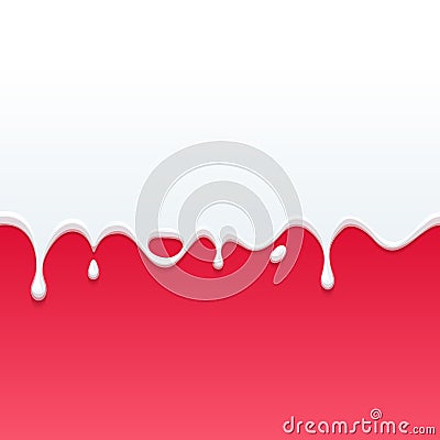 Dripping white milk, cream, paint yogurt on red Vector Illustration