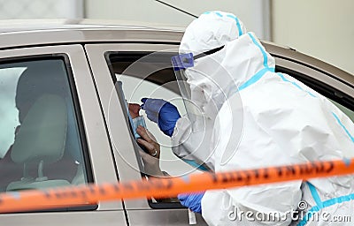 Drive-in Coronavirus nasal swab test Editorial Stock Photo