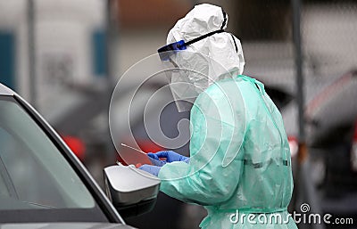 Drive-in Coronavirus nasal swab test Editorial Stock Photo