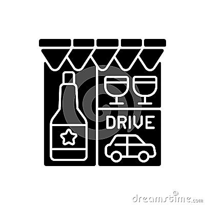 Drive through liquor store black glyph icon Vector Illustration