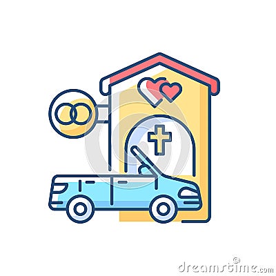 Drive through marriage chapel RGB color icon Vector Illustration