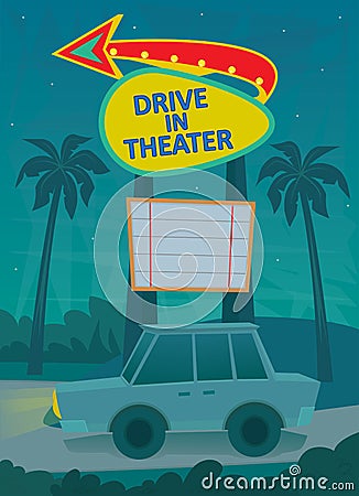 Drive In Poster Vector Illustration