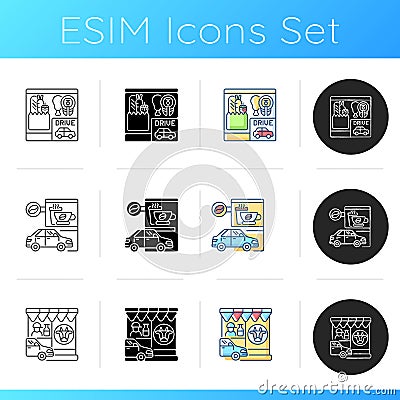 Drive through services icons set Vector Illustration