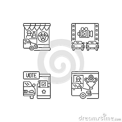 Drive in services linear icons set Vector Illustration