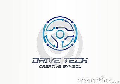 Drive tech creative symbol concept. Autonomous car, futuristic auto technology abstract business logo. Driver less Vector Illustration