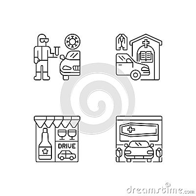 Drive thru services linear icons set Vector Illustration