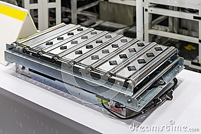 Drive unit set of power motor conveyor roller of automatic production line of manufacturing process for transportation, material Stock Photo