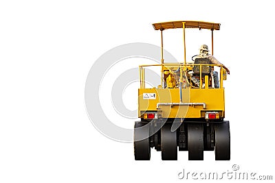 Driver control motor vehicle or heavy roller wheel tires or steamroller for road making or street - highway construction isolated Stock Photo