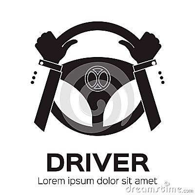 Driver design element with hands holding steering wheel. Cartoon Illustration