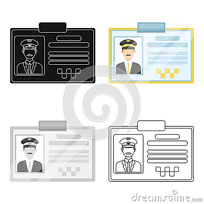 Driver document taxi.Plastik card taxi driver with photo Taxi station single icon in cartoon style vector symbol stock Vector Illustration