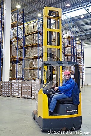 The driver of a forklift pallet truck, reach trucks. Editorial Stock Photo