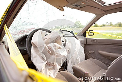 Driver and Passenger Airbags Deployed Stock Photo