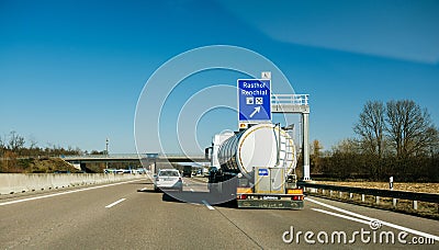 Driver point of view POV at the driving in front large cistern t Editorial Stock Photo