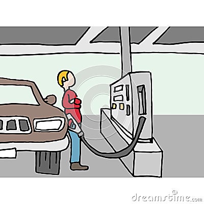 Driver Pumping Gas At Station Cartoon Vector | CartoonDealer.com #70661977