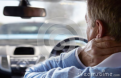 Driver Suffering From Whiplash After Traffic Collision Stock Photo