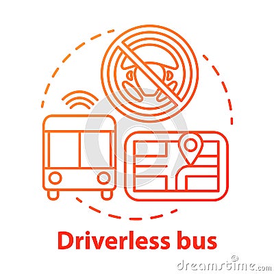 Driverless bus concept icon. Autopilot for city passenger transportation. Autonomous vehicle on route idea thin line Vector Illustration