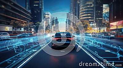 Driverless car. Autonomous cars on the road using technologies Stock Photo