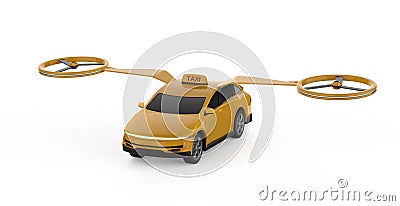 Driverless taxi or autonomous taxi with electric flying yellow car Stock Photo