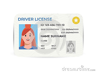 Drivers License. A plastic identity card. Vector flat illustration of the template. Vector Illustration