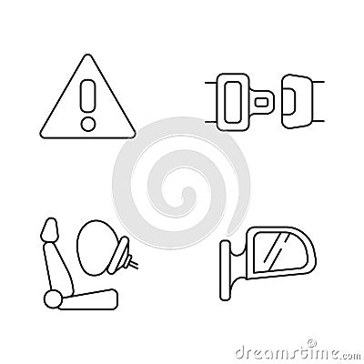 Drivers safety precautions pixel perfect linear icons set Vector Illustration