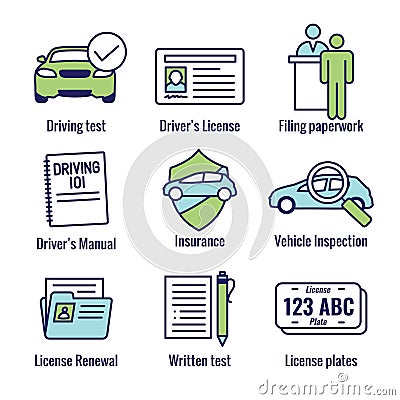 Drivers Test and License Icon Set and - Web Header Banner Vector Illustration