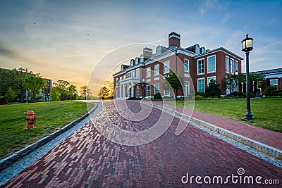 Driveway and Mason Hall at sunset, at Johns Hopkins University, Editorial Stock Photo