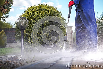 Driveway Pressure Wash Stock Photo