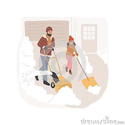 Driveway snow removal isolated cartoon vector illustrations. Vector Illustration