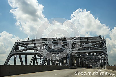 Driving across the Huey P. Long Bridge over the Missssippi River in Louisiana, USA Editorial Stock Photo