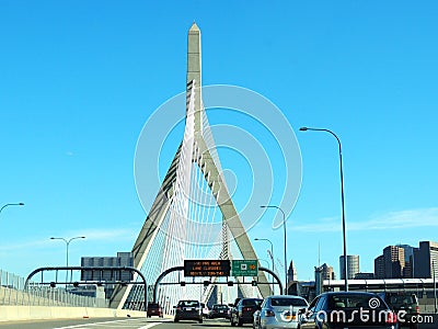 Driving across the Leonard P. Zakim Bunker Hill Memorial Bridge Editorial Stock Photo