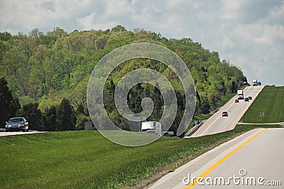 Driving Along The Interstate Highway Stock Photo