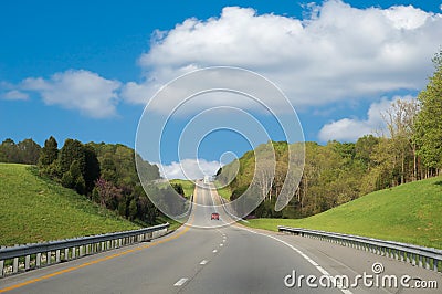 Driving Along The Interstate Highway Stock Photo