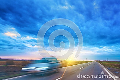 Driving car through countryside view through vehicle front winds Stock Photo