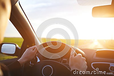 Driving car on the empty road Stock Photo