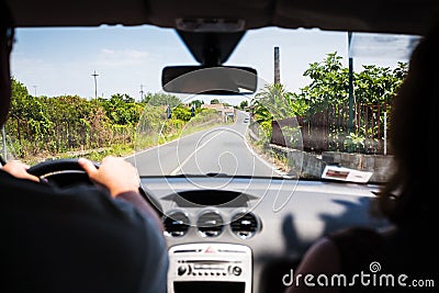 Driving a car in rural region in Sicily Stock Photo