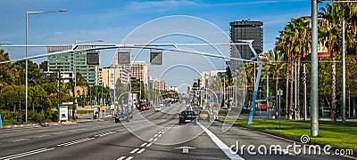 Driving into the city of Barcelona. Stock Photo