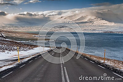 Driving in Eyjafjordur. Stock Photo