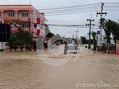 Driving through flood Editorial Stock Photo