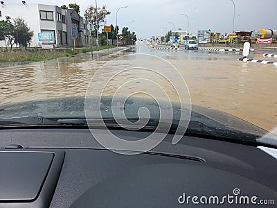 Driving in a flood Editorial Stock Photo