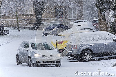 Driving in Heavy Snow Editorial Stock Photo