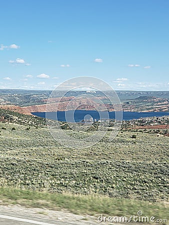 Driving Landscape Wyoming Stock Photo