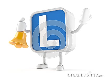 Driving lessons character holding hand bell Stock Photo