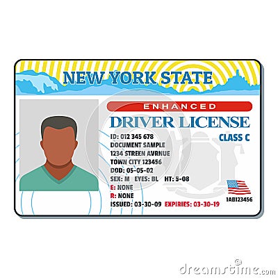 Driving license for new york icon, flat style. Cartoon Illustration