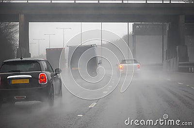 Driving on a motorway in adverse weather conditions Stock Photo