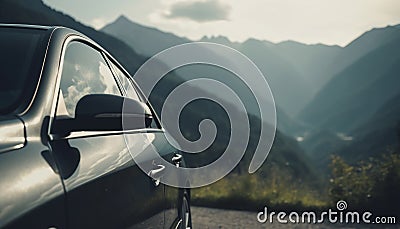 Driving through mountain range, one person journey to freedom generated by AI Stock Photo