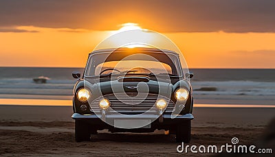 Driving an old fashioned sports car at dusk, enjoying freedom generated by AI Stock Photo