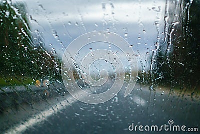 Driving in the Rain, drivers view Stock Photo