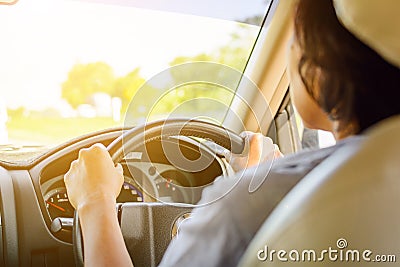 Driving on road trips and traffic for safety Stock Photo